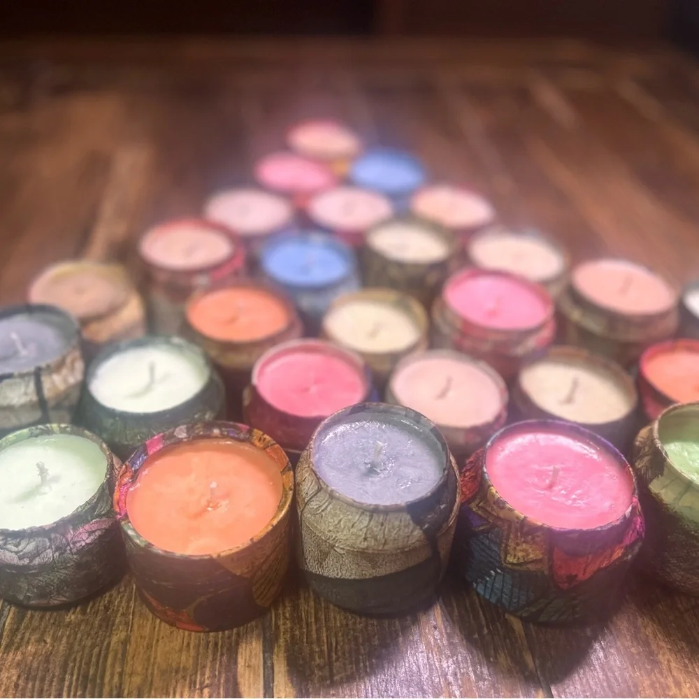 Blue and Cream Rustic Candle Holders - Picture 9 of 10